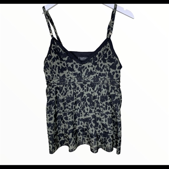 BUFFALO David Bitton Babydoll Tiered Spaghetti Strap Tank Black/Grey Size Small - Picture 4 of 11